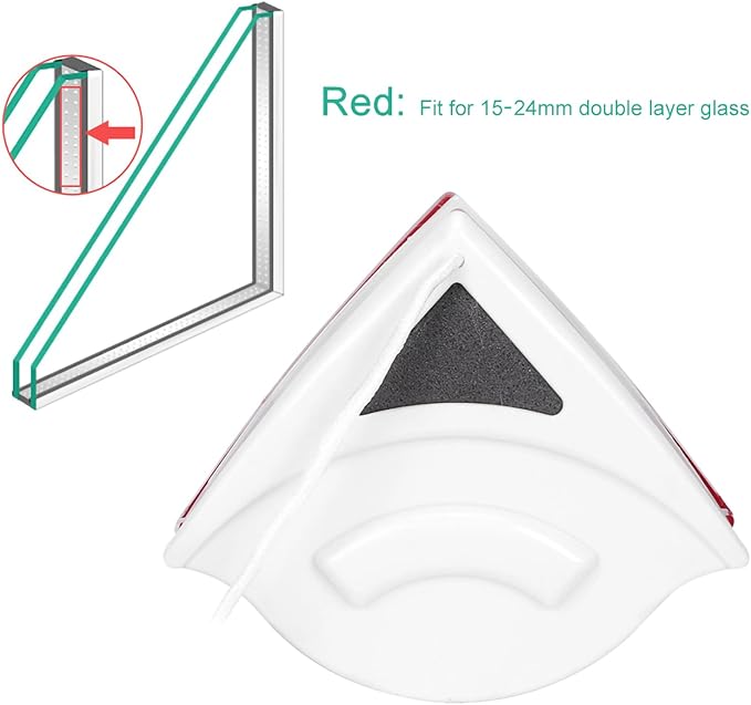 Double Sided Outside Magnetic Window Cleaner with Built in Water Storage Sponge Practical Windshield Cleaner Tool with Fiber Cotton Scouring Pad (Red)
