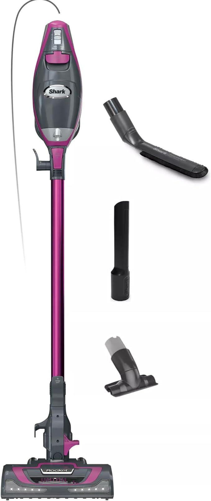 Shark HV371 Rocket Pro DLX Corded Stick Removable Hand Vacuum Advanced Swivel Steering XL Cup Crevice Tool Upholstery Tool &amp Anti-Allergen Dust Brush Fuchsia Capacity