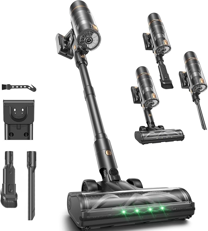 OXVAC Cordless Vacuum Cleaner 600W/58000Pa 65-Minute Run Time Cordless Stick Vacuum with Self-Cleaning Filtration System Freestanding Tangle-Free Suitable for Carpets/Floors/Pet Hair