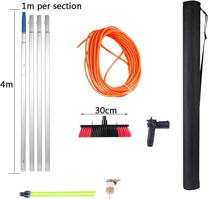 Window Cleaning Pole 3-12m Extendable Window Cleaning KitWindow Cleaning Pole with 20m Water Supply Hose30cm/50cm Brush HeadRoof Cleaning Tools