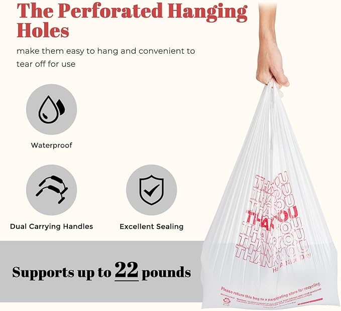 Delxo Grocery Bags Thank You Plastic T-Shirt Bag (1000 Count) White Supermarket Shopping Bags with Handles for Restaurant Retail To Go Takeout Convenience Stores 11.5 x 6.5 x 21 In