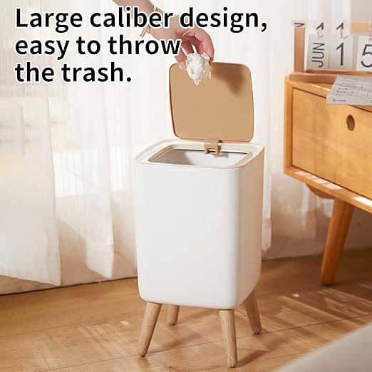WanWanKa Mini White Plastic Trash Can 2.6 Gallon Capacity Slim Design Anti-Odor Easy to Clean Suitable for Any Place