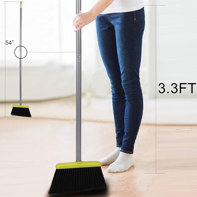TreeLen Broom and Dustpan Set TreeLen Broom with Dust Pan with Long Handle Combo Set for Office and Home Standing Upright Sweep Use with Lobby