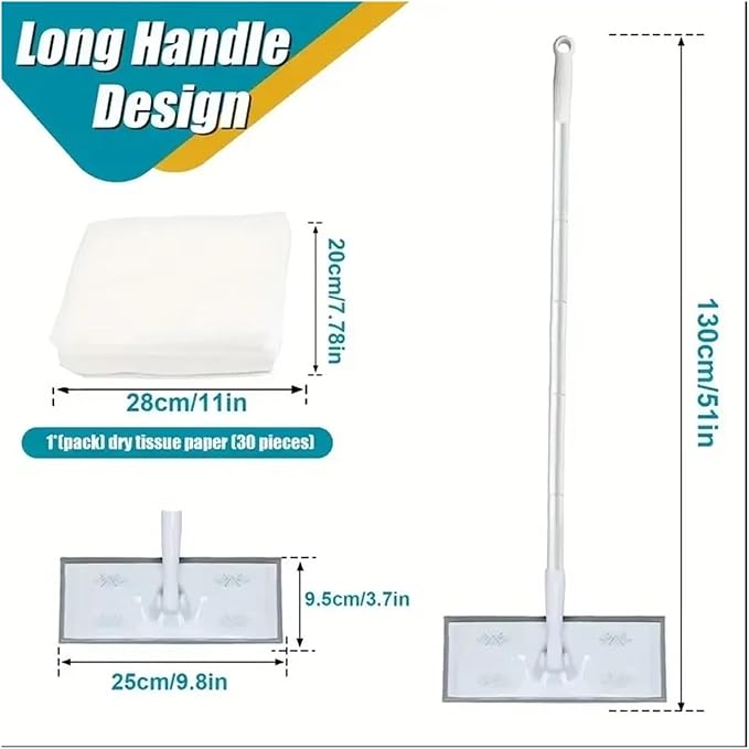 Home Electrostatic Dust Collector Mop Set With Foldable Long Handle Disposable Vacuum Paper - Household Floor Cleaning Tool(1SET)