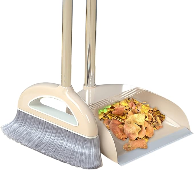 Long Handled Broom and Dustpan Set 88cm Indoor Broom with Dustpan Combo Set Durable &amp Versatile Long Handle with Upright Stand for Home Office School Accessory for Kitchen Dorms Bathroom