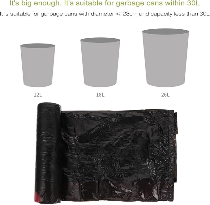 Disposable Plastic Garbage Bags with Drawstring 10 Packs of 15pcs (150pcs Total) Black Trash Can Liners for Kitchen and Bathroom Waste Containers
