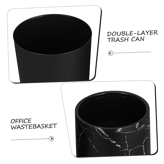 Healifty Marble Pattern Trash Can Lidless Wastebasket for Home Office and Bathroom Modern Decorative Garbage Can Stylish Organizing for Spaces