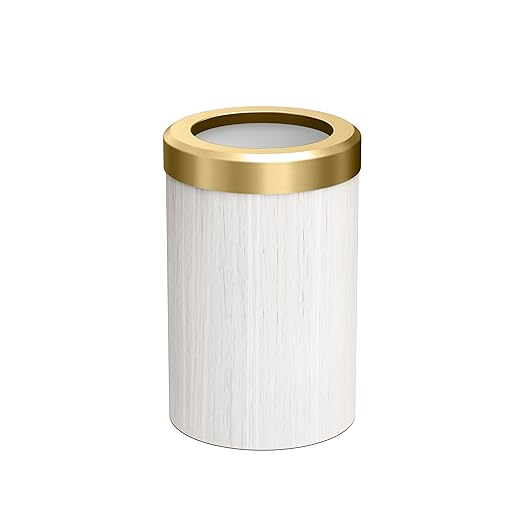 Gatco Small Bathroom Trash Can with Lid Round 3 Gallon Wastebasket Under Sink White Oak with Brushed Brass for Bathroom Bedroom Office (1932B)
