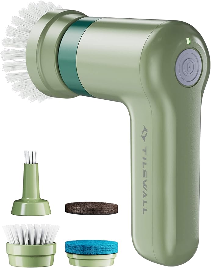 Tilswall M4L Electric Spin Scrubber Lightweight Handheld Cleaning Brush Cordless Bathroom Shower Scrubber with 4 Brush Heads for Kitchen/Dish/Sink/Rust/Tile Floor/Tub/Window/Grout/Stove/Wall