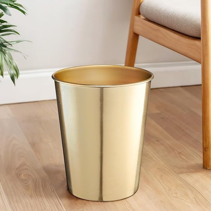 Monarch Abode Metal Bathroom Trash Can – Waste Basket for Bedroom Office Desk &amp Dorm Handcrafted Durable Decorative Brushed Gold Small Trash Can Bathroom Garbage Bin Wastebasket