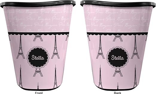 Personalized Paris &amp Eiffel Tower Waste Basket - Double Sided (Black)