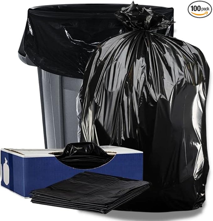 Plasticplace 33 Gallon Trash Bags │ 2.0 Mil Equiv.│ Black Eco-friendly Garbage Can Liners │ 33 x 39 (100 Count)