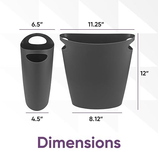 Superio Slim Bathroom Trash Can 2 Gallon Plastic Small Compact Waste Basket for Bedroom Dorm Under Office Desk Narrow Portable RV Dustbin 4 Grey