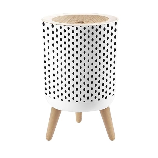 Bathroom Trash Can with Lid Polka dot Abstract Black White Seamless Dotted Cute Artistic Doodle Garbage Bin Waste Basket for Kitchen Office Bedroom Decoration Diaper Pail 1.8 Gallon