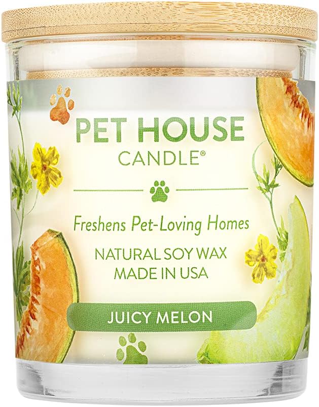 Pet House Candles Natural Plant-Based Long Lasting Candles for Pet Odor 60 Hour Burn Time - Juicy Melon 9 oz