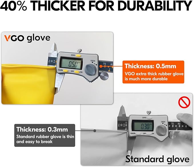 Vgo... 5-Pairs Reusable Household Gloves Rubber Dishwashing gloves Extra Thickness Long Sleeves Kitchen Cleaning Working Painting Gardening Pet Care (Size L Yellow HH4601)