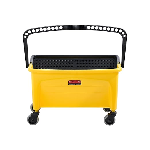 Rubbermaid Commercial Products HYGEN Microfiber Mop Bucket with Press Wringer 26 Yellow for Janitorial/Professional Cleaners and Heavy-Duty Industrial Mopping/Wringing/Cleaning