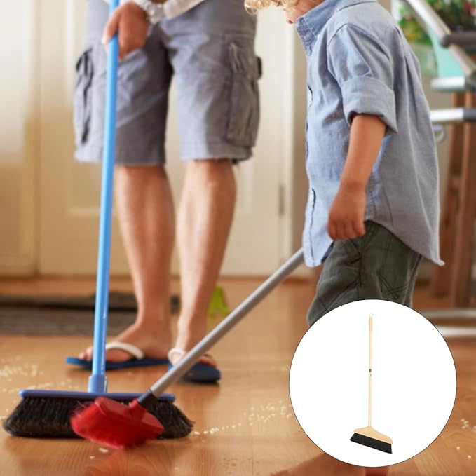 Horsehair Broom for Hardwood Floors Soft Bristle Indoor Sweeping Brush with Pine Wood Head Anti-Static Dust Remover for Home Kitchen 37 Inch Wood Long Handl