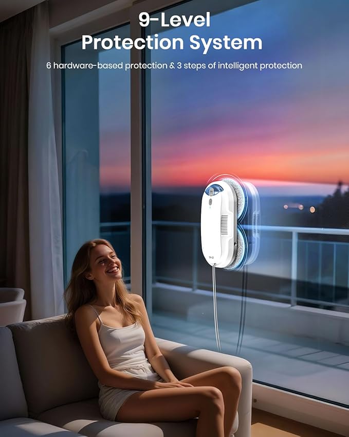 BNZ Smart Window Cleaning Robot Twin Turbo &amp Dual Auto-Spray Window Cleaner with Multiple Safety System AI Path Planning Frameless Edge Detection K1 (White)