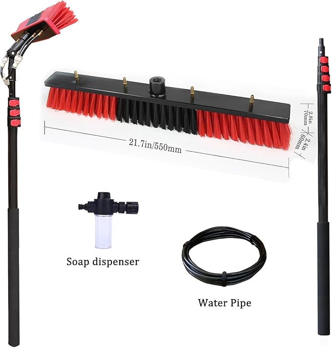 3.6m - 6m Washing Kit: Water-fed Brush Soap Dispenser Window Cleaning Pole Water Fed Telescopic Brush Window Cleaner Equipment55cm Brush Head6M
