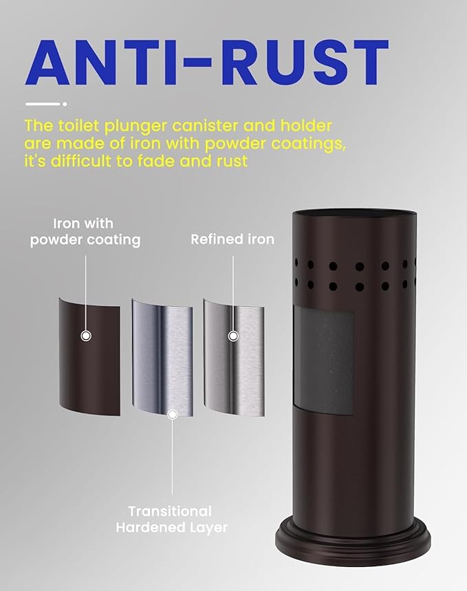 DOWRY Anti-Hand Off Toilet Plunger with Holder for BathroomPowerful Efficient Force Suction CupHeavy Duty Deep Cleaning Bronze
