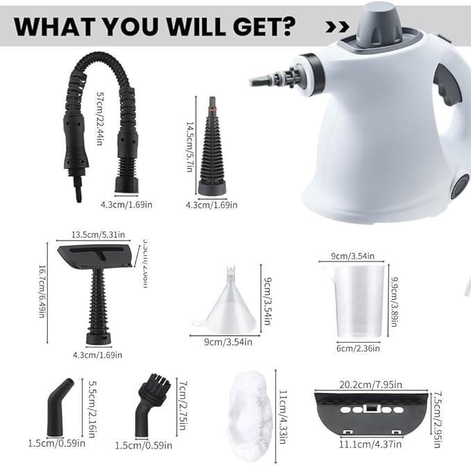 Saker Steam Cleaner for Home 2026 Plus|Handheld Portable Steamy Clean Pro for CarBathroomKitchenFurnitureCouchCarpetTile Cleaning|Multiple Nozzles Kit|Chemical-Free (1Set+12Fiber Cloth)