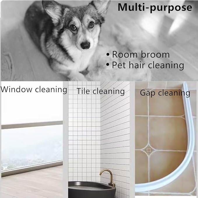 5-in-1 Foldable Cleaning Kit – All-in-One Broom Dustpan Pet Hair Roller Squeegee &amp Wire Brush | Space-Saving Ergonomic &amp Durable