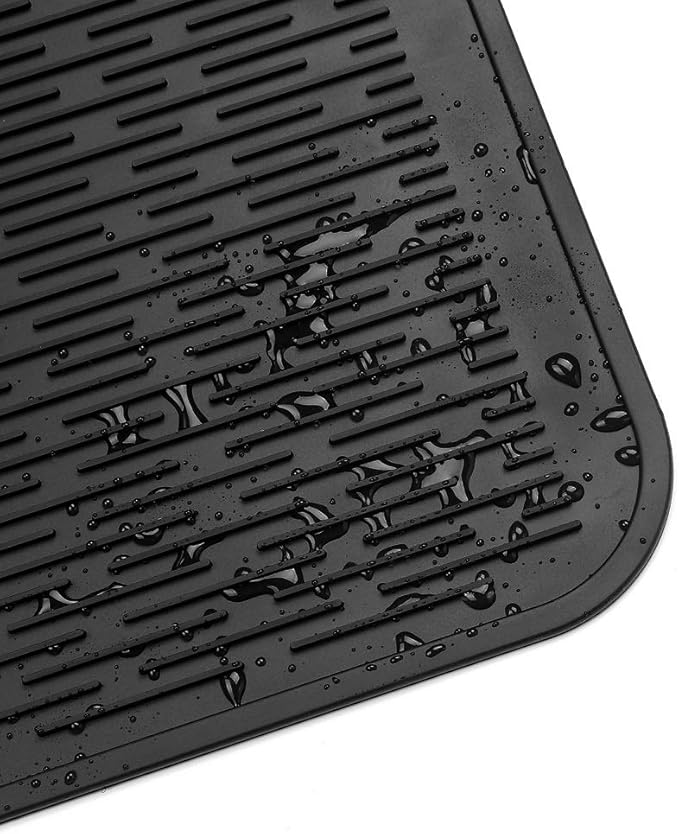 MicoYang Silicone Dish Drying Mat for Multiple UsageEasy cleanEco-friendlyHeat-resistant Silicone Mat for Kitchen Counter or SinkRefrigerator or Drawer Liner Black XL 18 inches x 16 inches