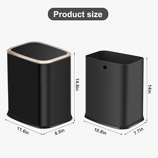 Stainless Steel Bathroom Trash Can with Swing Lid4gallon Small Metal Garbage can Trash Bin Wastebasket for Office Bedroom Living Room (Black Gold)