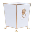 Jaye's Studio Decorative Trash Can for Bathroom Bedroom Wastebasket Office Trash Bin with Feet Hand-Painted White Metal Trash Can No Lid Gold Trim Farmhouse Garbage Can Paws &amp Claws Lion’s H
