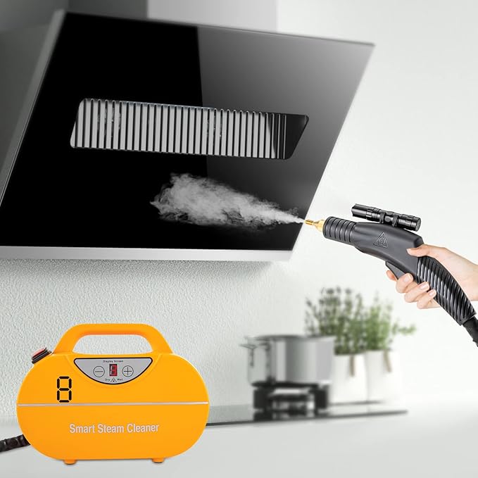 1800W Steam Cleaner High Pressure High Temperature Steam Cleaning Machine Multifunction Handheld Steam Cleaning for Kitchen Car Stoves Windows FloorsLong Hose (Yellow)