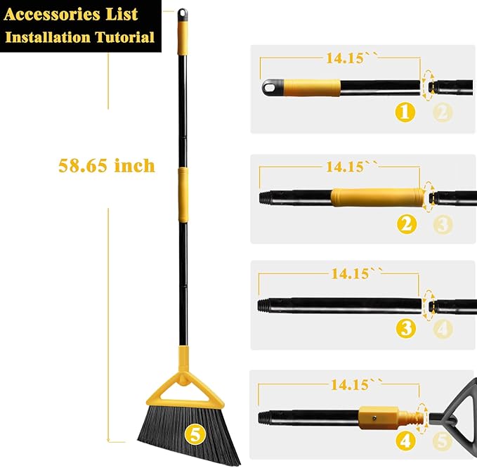 Heavy Duty Broom Outdoor and Indoor 3 Pack Upgraded Commercial Angle Brooms Perfect Yellow Broom of House Kitchen Garage Courtyard