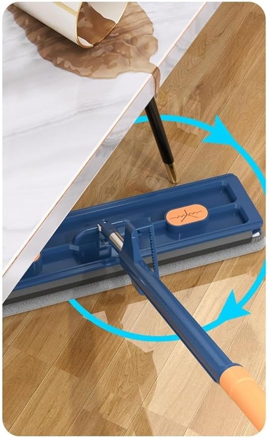 Large Flat Mop2024 New Large Flat MopSelf-contained Dewatering ScraperWall Cleaning with Long HandleMicrofiber Magic 360° with Dewatering Scraper 12027(Blue+6 Rag)