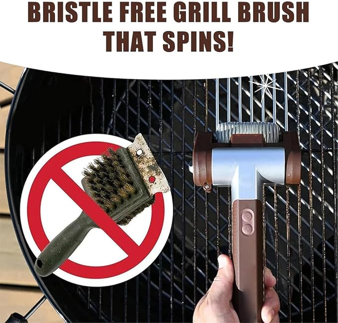 Electric Grill Cleaner Cordless Rechargeable Hair-Free Rotating Design 350 RPM High-Speed Cleaning Outdoor Camping Cleaning Tool
