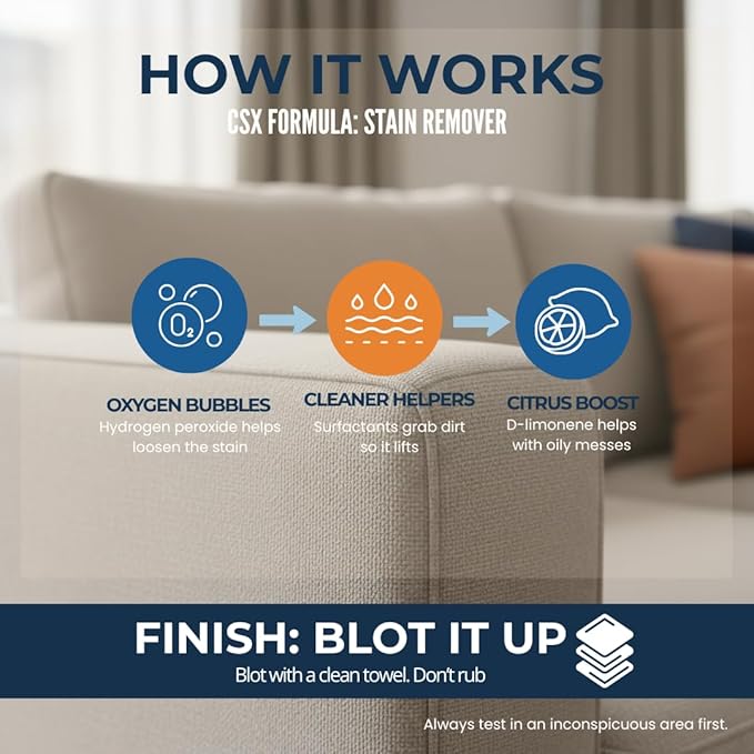 CSX Powerful Stain Remover 24oz – Heavy Duty Carpet &amp Upholstery Cleaner Professional Strength Deep Clean Formula – Removes grease wine coffee ink food and more – Made in the USA