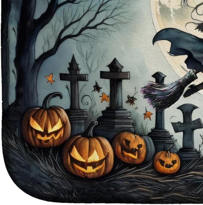 Caroline's Treasures DAC2219DDM Flying Witch Spooky Halloween Dish Drying Mat Absorbent Dish Drying Mat Pad for Kitchen Counter Dish Drainer Mat for Countertop 14 x 21 Multicolor