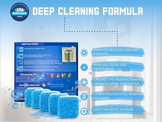 Diamond Shine Appliance Cleaner Bundle – 24 Tabs Each – Dishwasher Tablet Garbage Disposer &amp Washing Machine Descaler – Septic Safe Deodorizes Fresh Scent – 1-Year Supply