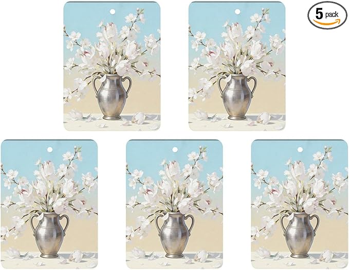 5PCS Car Air Freshener Hanging Personalized Double Sided White Blossom Car Fresheners Long Lasting New Cars Scents Cute Automotive Freshies for Closets Drawers (tea)
