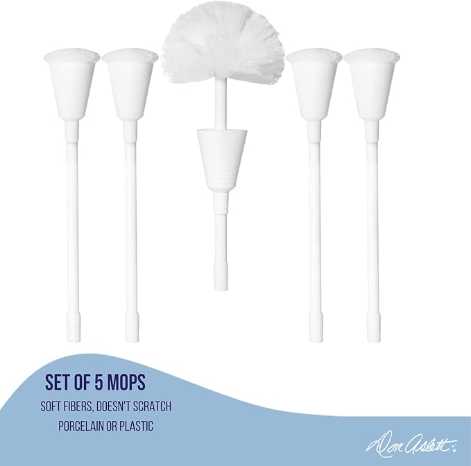 Don Aslett Johnny Mop | Set of 5 Toilet Brushes | 14 Handle to Easily Clean Toilet or Shower | Scratch Free Bowl Swab | Safe to Use with Your Favorite Toilet Bowl Cleaner