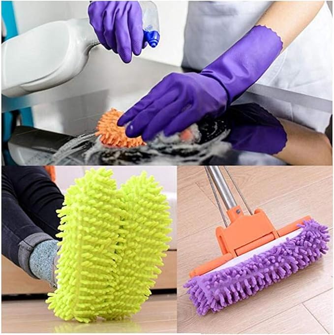 5 Pairs Washable Dust Mop Slippers Microfiber Cleaning Mop Slippers Shoes Dust Floor Cleaner Multi-Function Floor Cleaning Shoes Cover (GreenBlueOrangePurplePink）