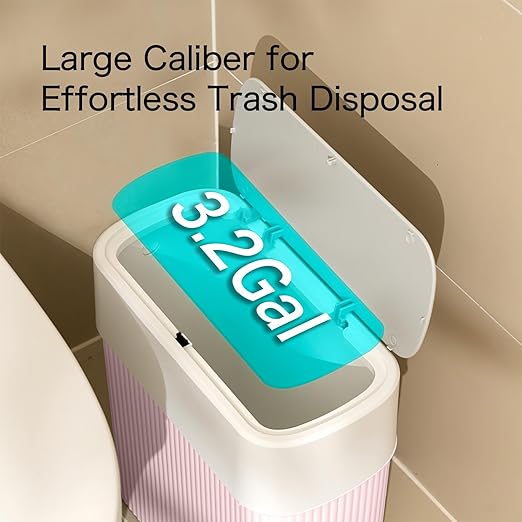 Bathroom Trash Can with Lid 12L Small Plastic Garbage Can for Kitchen with Press Top Lid 3.2 Gallon Slim Dog Proof Wastebasket Trash Bin for Office Bedroom Living Room Home Cabinet-Pink