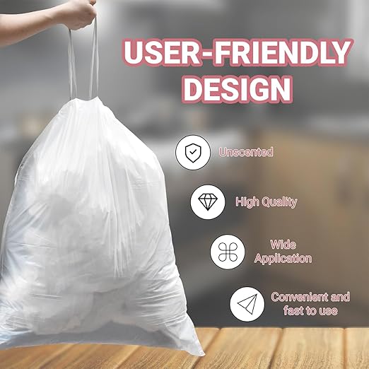 6 Gallon Strong Drawstring Trash Bags Garbage Bags (600 Count) - Bathroom Trash Can Bin Liners Plastic Bags for Home Office Kitchen White
