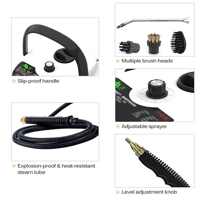 Muntuni Steam Cleaner 2500w Handheld High Temperature Pressurised Steam Cleaner Steam Cleaner for Car Floor Kitchen Bathroom Tileswhite