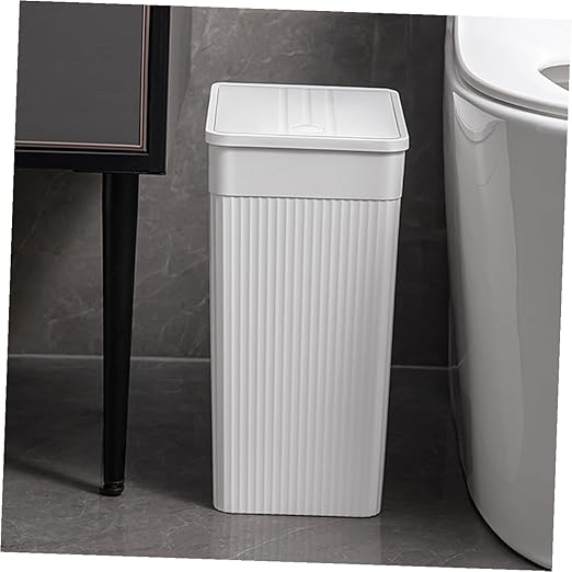 VALICLUD Bathroom Trash Can with Press Lid Large White Narrow Garbage Bin Plastic Wastebasket for Home and Toilet Use