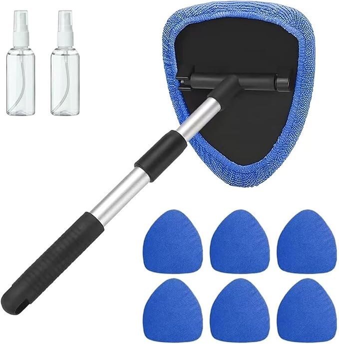 Windshield Window Cleaner Tool Cleaning Supplies for Glass Home 180° Expandable Cleaner Tool with Microfiber Pads and Spray Bottles。