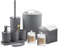 Bathroom Accessory Set - 10 Piece Grey Bathroom Accessories Set with Trash Can Toothbrush Holder and Cup Soap Dispenser Soap Dish Toilet Brush Holder Vanity Tray Qtip Holder Tissue Box Cover