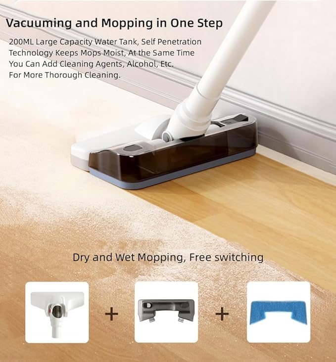 Cordless Stick Vacuum Cleaner and Mop Combo Vacuum Blower and Mop 3 in 1 12000pa Suction Stick Vacuum Cleaner Rechargeable Upright Vacuum with Water Tank for Home Hard Floor Pet Hairs