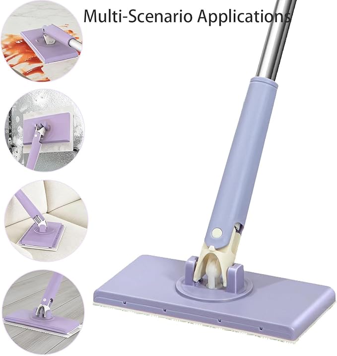 Mini Mop Convenient Cloth Changing Mini MopNo-Touch Dirty Cleaning Flat Dust Mop Wet and Dry Sweeper with Long Stainless Steel Handle &amp Sweeping Cloths (10 Cloths)