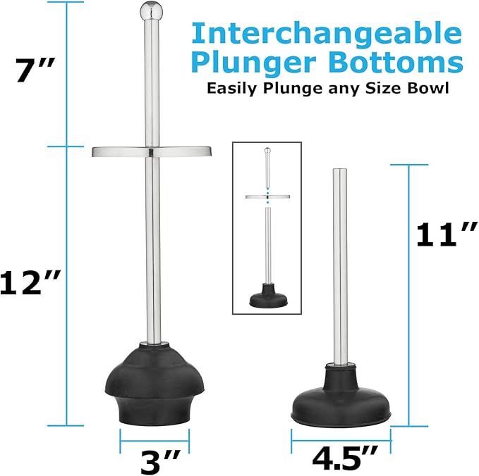 Blue Donuts Toilet Brush and Plunger Set with Holder Modern Chrome Bathroom Accessories Toilet Plunger and Toilet Bowl Brush Combo