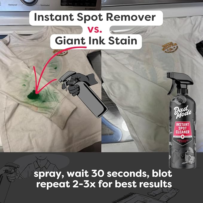 DadMode Instant Fabric Spot Cleaner | 1000 Stain Treatments | Fastest Clothing Spill Remover | 3-Pack Refill | Quick Spray &amp Wipe | Multi-Surface for Clothes Carpet &amp Upholstery | Sandalwood